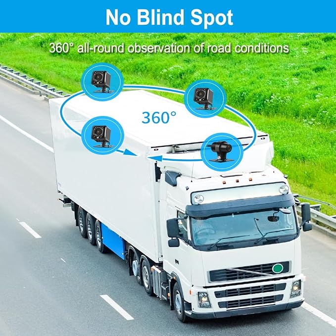 VSYSTO 4CH Truck Dash Camera, 10.1'' Monitor 1/2/3/4 Split Screen 720P Backup Camera System with Front & Sides & Rear Cameras Infrared Night Vision Lens for Semi Trailer Van Tractor RV (X10)