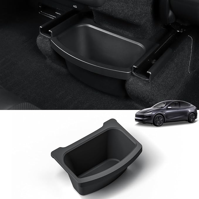 LUCKEASY Rear Center Console Floor Storage Box For Tesla Model Y Juniper 2025 2026 Storage Organizer 2nd Row Center Console Rubbish Bin Can TPE For Model Y Accessories Black