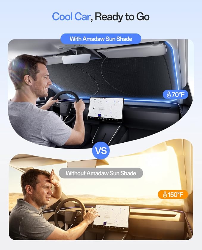 Windshield Sun Shade for Sedans, SUVs & Trucks, Fit for Toyota, Chevr, Honda, Nissan & More | Multi-Layer UV Block & Heat Insulation | Keeps Car Cool & Protects Interior, Easy Storage with Bag