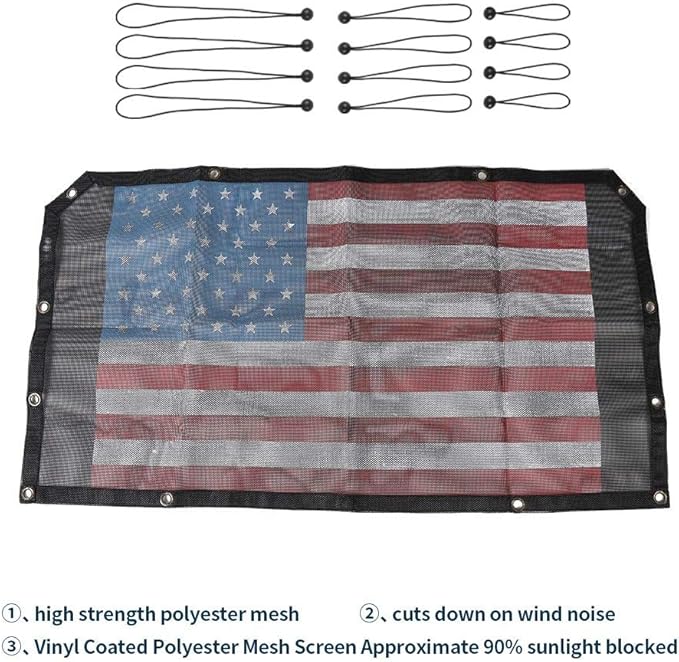 Voodonala for Jeep JL Sunshade Sun Shade Bikini Top Sunblock Mesh Heat Shield Mesh for 2018-2025+ Jeep Wrangler JL JLU 2/4 Door & 2020-2025 Gladiator JT, Flag Red