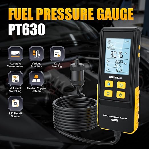 PT630 Fuel Pressure Gauge Digital Fuel Pressure Tester Kit 0-426.6 PSI Digital Display Automotive Tool for Motorcycle Car Truck Automotive Fuel Pressure Tester
