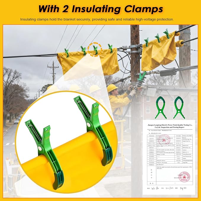 3.3' x 6.6' Voltage Insulating Blanket 17KV, High/Low Voltage Electric Insulated Blanket with 4 Pcs Insulation Clamp, for Around Substations/Distribution Room, Yellow