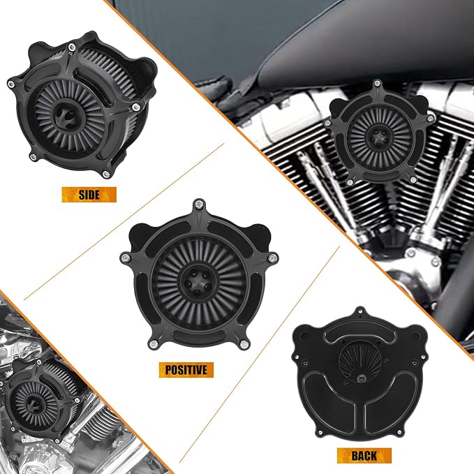 Air Cleaner Filter Aluminum Fit for Harley Touring Road King Street Glide Softail Sportster Dyna (Black Housing Grey Element, B For Touring 00-07,Softail 00-15,Dyna 00-17)