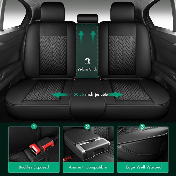 SCITOO Truck Seat Covers Full Set for F150,Waterproof Black Car Seat Covers | Faux Leather Car Seat Covers Full Set Pickup Seat Cover Fits for 2015-2024 Ford F150 F250 F350,Waterproof&Waterproof