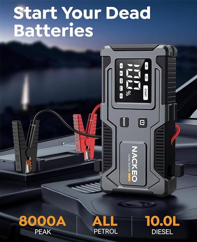 Car Battery Jump Starter 8000A, Portable Car Jump Starter for All Gas and 12L Diesel Engines, Power Bank & Battery Jumper, Portable Jump Box Car Battery with LCD Display, LED Light