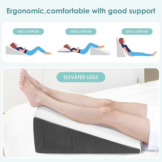 Cozymaker 10" Bed Wedge Pillow for Sleeping After Surgery, Back Support, Leg Elevation, Gerd Acid Reflux, Neck Pain, Snoring, Cooling Memory Foam Triangle Incline Wedge