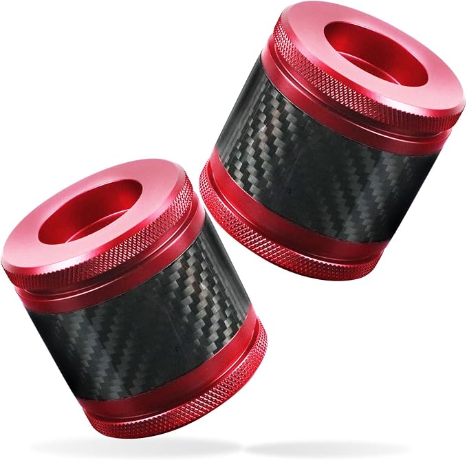 Crash Bar Sliders End Caps CNC Carbon Fiber Inlay Decorative Sliders Fits for 1.25" Front Engine Guard Rear Saddlebag Guard CNC 60mm (Red)