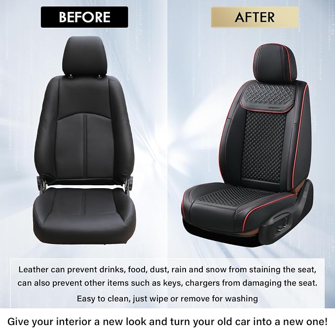 Coverado 2 in 1 Seat Covers for Car Full Set, Conversions Between Warm Suede and Cold Ice Silk for Car Seat Protector Car Accessories Universal Fit for Most Cars SUVs and Trucks（Black&Red）