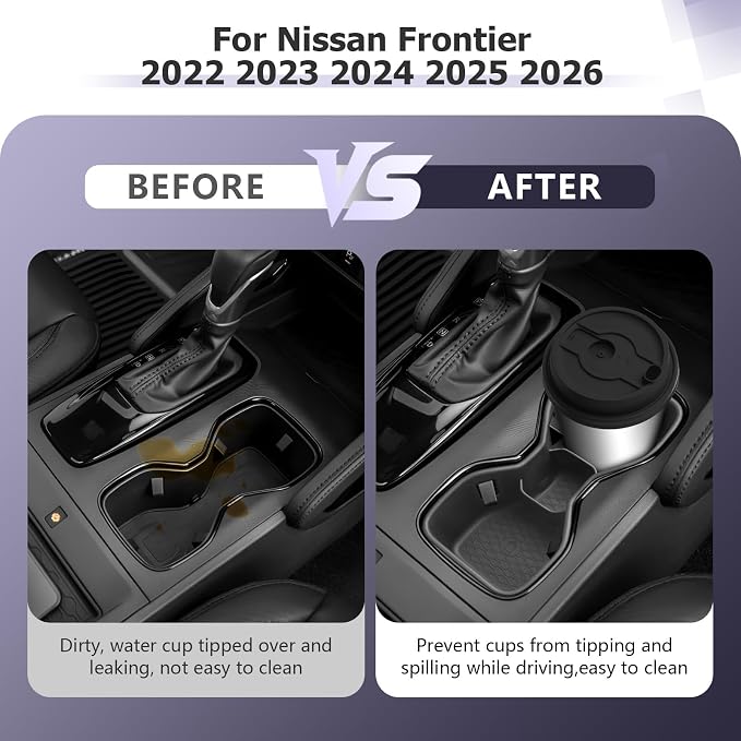 LUWU 2025 2026 Frontier Center Console Cup Holder Compatible with 2022 2023 2024 2025 2026 Nissan Frontier Premium TPE Cup Holder Spill-Proof, Easy Install & Clean, Black Interior Accessories