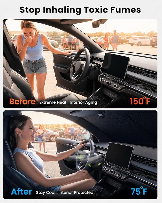 REEVAA 2026 3rd Pro Windshield Sunshade for 2023-2026 Honda CR-V | Dual-Layer Heat & Sun Defense, OEM Design | Foldable Sun Shade Car Accessories with Storage Bag