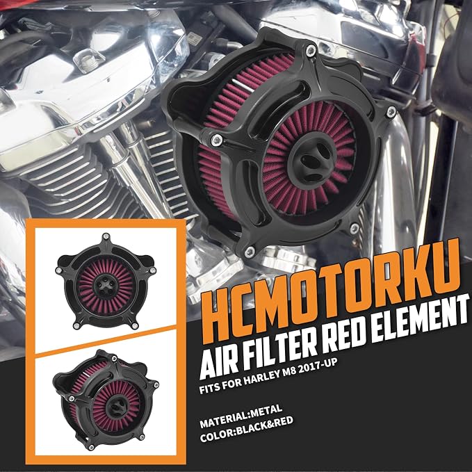 Air Cleaner Filter Aluminum Fit for Harley Touring Road King Street Glide Softail (Black Housing Red Element, D For M8 Touring 17-23 Trike 17-25 Softail 18-24)