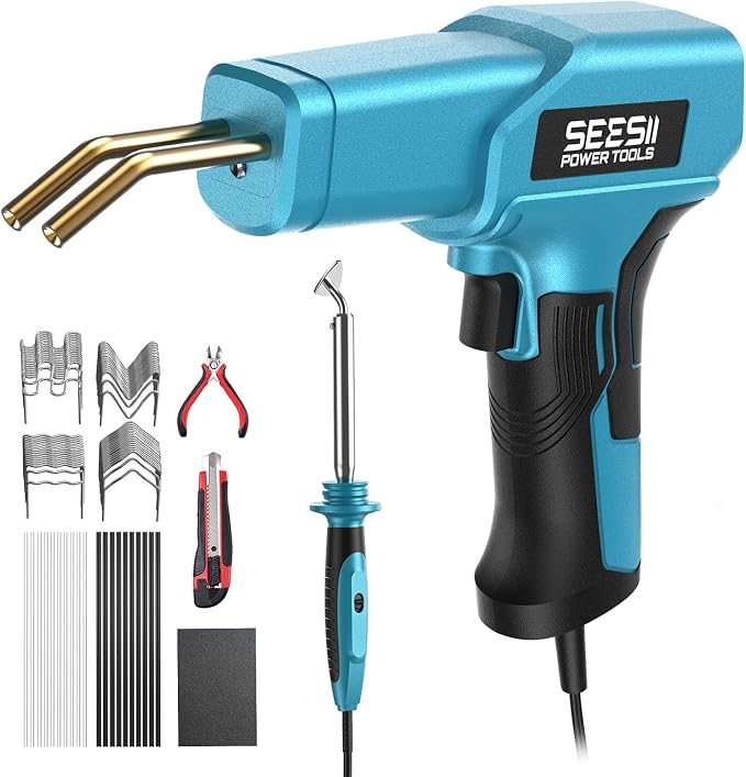 SEESII 150W Plastic Welder Welding Kit, 2 in 1 Hot Stapler Plastic Repair Kit with 60W Soldering Iron, Staples, 20PCS Plastic Rods & Pliers for Car Bumper Crack, Kayak, Dashboard, Plastic Toys Repair