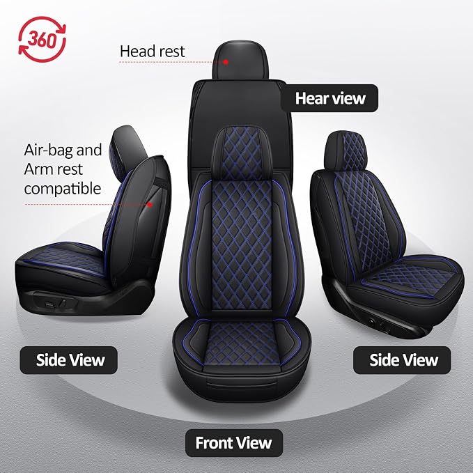 MIROZO Front Silverado Seat Covers, 2PCS Truck Seat Cover Waterproof Car Seat Protecor Compatible with 2007-2026 Chevy Silverado GMC Sierra 1500 2500HD 3500HD Automotive Seat Covers (Blue,2PCS Front)