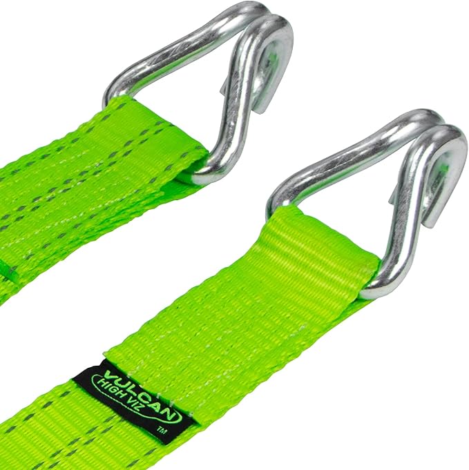 VULCAN Ratchet Strap with Wire Hooks 2 Inch x 30 Foot - 2 Pack - High Viz - 3,300 Pound Safe Working Load