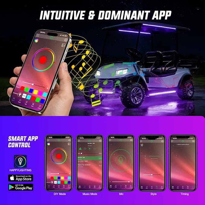 Nilight 6PCS Golf Cart Underbody Light Kit with Canopy Lights RGB Multi-Mode LED Neon Accent Lighting Lamp APP Remote Control Sound Active Music Sync IP67 Waterproof 12V-66V for EZGO Yamaha Club Car