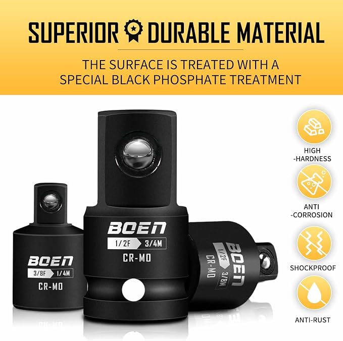BOEN 5 Piece Impact Socket Adapter Set and 33 Piece 1/2" Drive Impact Socket Set