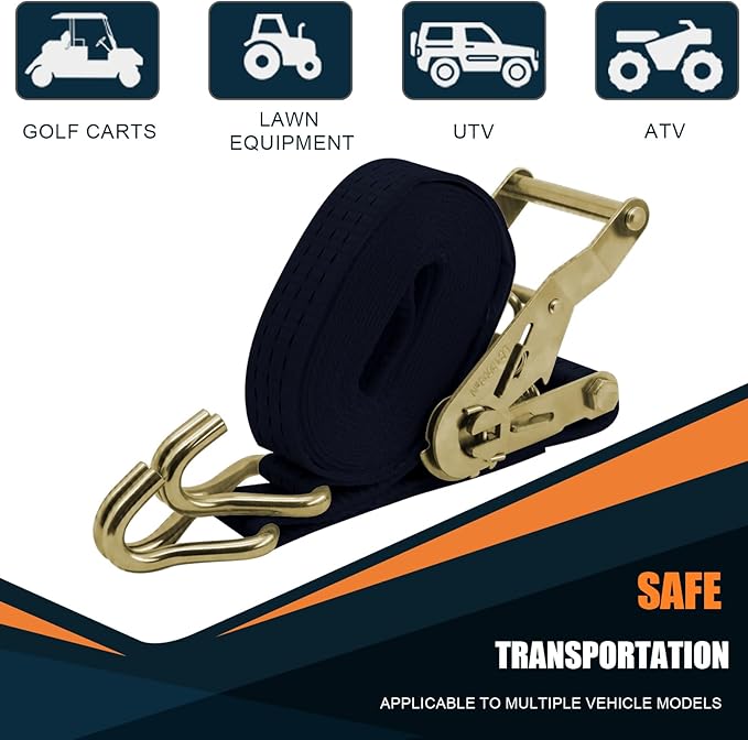 1.5 inch Ratchet Straps Heavy Duty 8 Pack 1-1/2 in x 12ft Cargo Load Tie Down Strap Double J Hook Black 2200lbs Working Load for Trucks