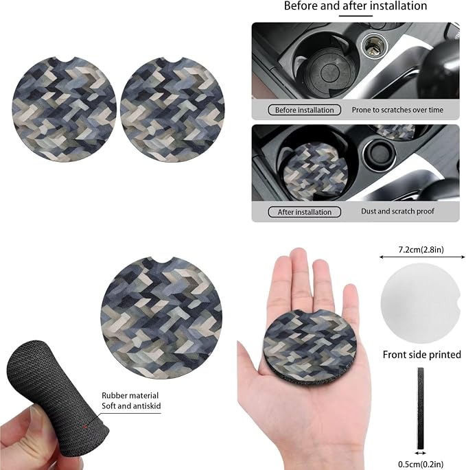 Multi-Color Geometry Print 13 Pack Car Accessories for Women Abstract Camouflage Pattern Seatbelt Pad Armrest Cushion Keychain Cup Holder Coaster Pads Decor Accessory