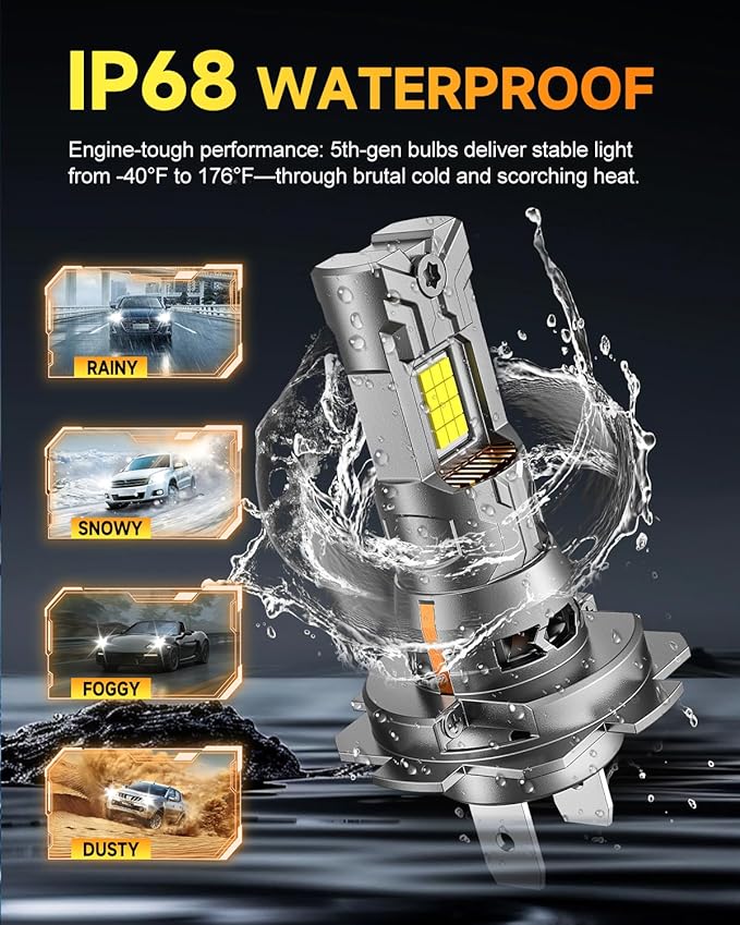 FAHREN 𝐍𝐞𝐰-𝐆𝐞𝐧 H7/H7LL Bulbs, 50,000LM 10X Brighter H7, 6500K Cool, Real 1:1 Mini Size, 3-Min Plug & Play, Canbus Ready, IP68 Waterproof With 10-Year Lifespan, Tail Light Assemblies