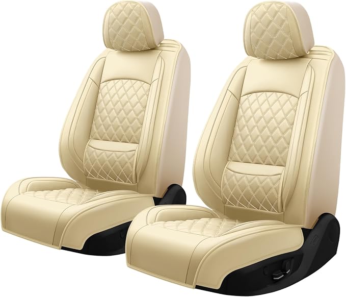 Fit Escape Car Seat Covers for Ford Escape 2001-2025 2026 - Luxury Leather, Anti-Slip, All-Weather, Waterproof & Breathable, Airbag Compatible, 2 Front Seats Only (Beige)