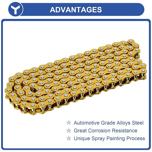 YOXUFA 420 Chain 132 Links Replacement for 110cc 125cc 70cc 50cc SSR TaoTao Apollo Coolster Kazuma Pit Dirt Bike ATV 4 Wheel Predator 212 Coleman CT200U Baja MB200 Mini Bike Go Kart Gold Parts