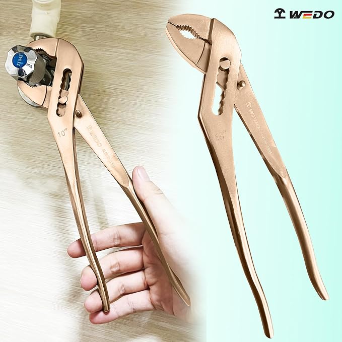 WEDO Non-Sparking Slip Joint Pliers, Spark-free Safety Water Pump Pliers, Length 250mm,Beryllium Copper,Non-Magnetic,35mm Wide Opening Groove Joint Pliers,DIN Standard, BAM & FM Certificate