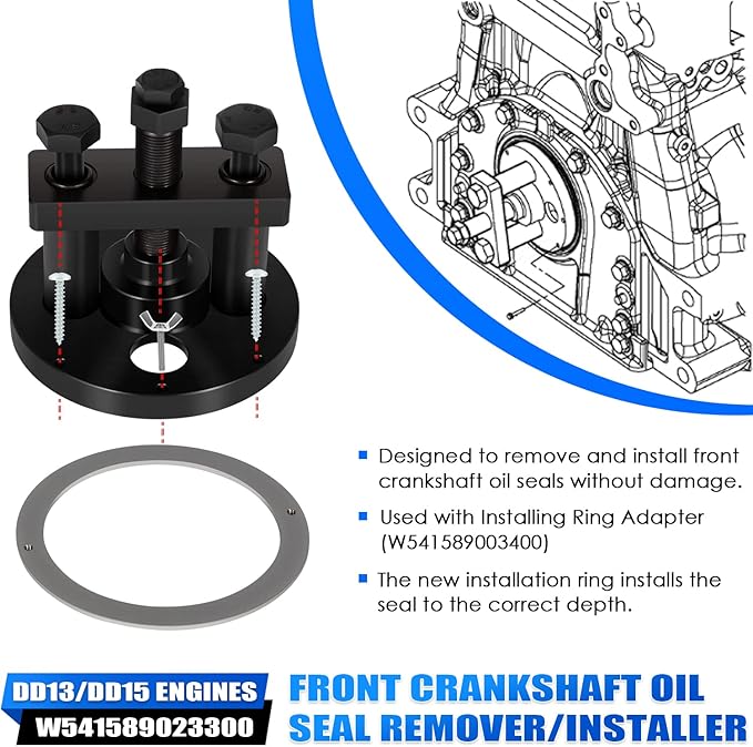 Yoursme Front & Rear Crankshaft Oil Seal Remover and Installer Tool Kit for Detroit Diesel DD13/DD15 Engines Alternative to W541589023300 W541589003400 W470589004300