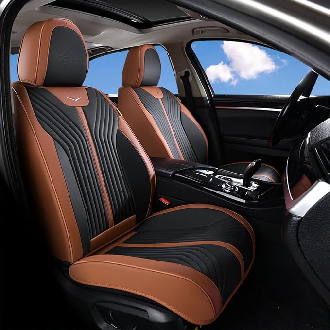 FLORICH Car Seat Covers Front Leather Seat Cover Waterproof Seat Cover for SUV Full Coverage Car Seat Protector Universal Fit for Most Cars Trucks SUV, Brown&Black