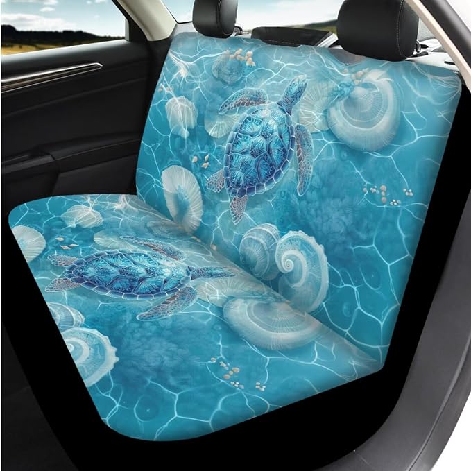 Bulopur Sea Turtle Automotive Seat Covers Front and Back with Car Steering Wheel Cover Non-Slip Armrest Pad Seat Belt Covers Keychain Automotive Interior Accessories Set 14 Pack