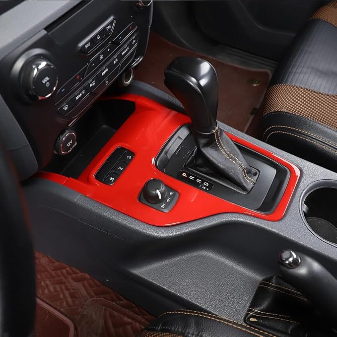Red ABS Central Control Gear Shift Panel Trim Cover，Fit ForFor-d Ranger 2015-2022,Center Console Gear Shift Interior Frame Panel Trim Cover Stickers Interior Accessories