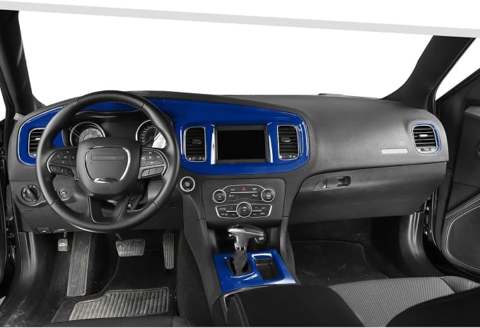 Jimen Fit for Dodge Charger 2015-2023, Center Console Dash Instrument Panel & Gear Shift Cover Trim (Blue)