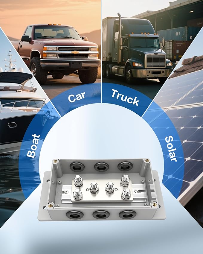 500A 12V Bus Bar Heavy Duty Power Distribution Block with 6 x 5/16"(M8) Terminal Studs Waterproof Marine Bus Bar for Car Boat RV Solar System