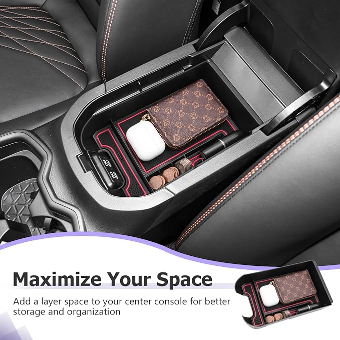 LUWU for 2025 Toyota RAV 4 Accessories Compatible with 2019 2020 2021 2022 2023 2024 2025 Toyota RAV 4 Center Console Organizer Armrest Console Secondary Storage Box Insert Tray ABS Material Red