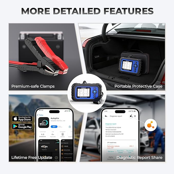 AUTOPHIX DM5900 OBD2 Scanner Diagnostic Tool for Engine, ABS, SRS, and Transmission, 12V Battery Load Analyzer with Direct Clamps, Car Scanner Diagnostic Tool with I/M Readiness, Free Lifetime Updates