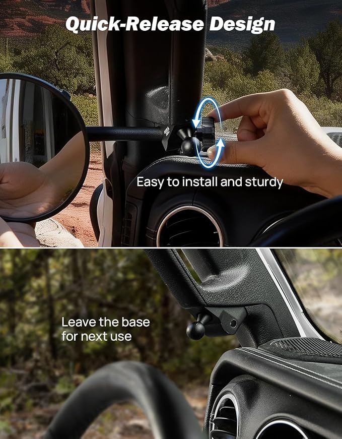 JOYTUTUS Doors off Mirrors Compatible with 2018-2023 Wrangler JL & 2020-2023 Gladiator JT, Off-Road Rearview 6 Inch Mirror with Ball Adapter, Broad Vision, No Shaking, US Flag Pattern