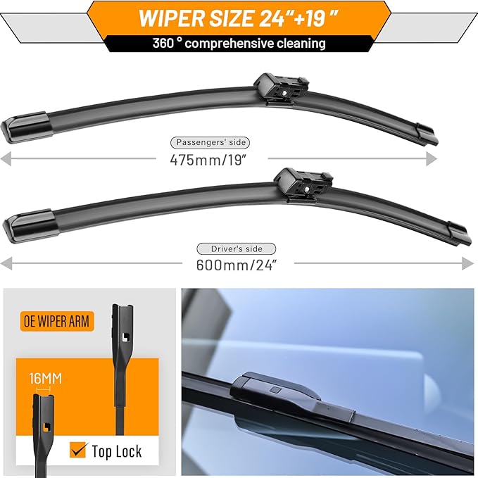 AUTOBOO 24"+19" Windshield Wipers Replacement for Honda Civic 2022-2025 CRV CR-V 2023-2025 Acura Integra -Original Factory Quality (Pack of 2)