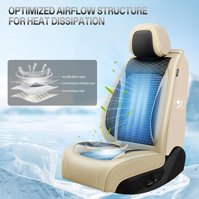 Fit Altima Ice Silk Cooling Car Seat Covers for Nissan Altima 2012-2025 2026, Breathable Seat Protector, Anti-Slip & Scratch-Resistant，Sweatproof Auto Cushion Covers（5 Seats, Beige）