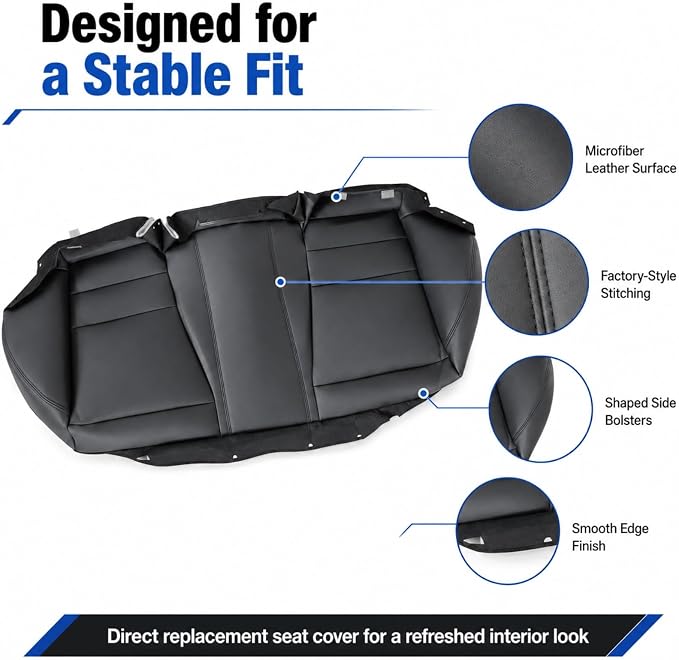 NLQR Black Rear Bench Bottom Replacement Seat Cover Compatible with Honda Accord 2008 2009 2010 2011 2012