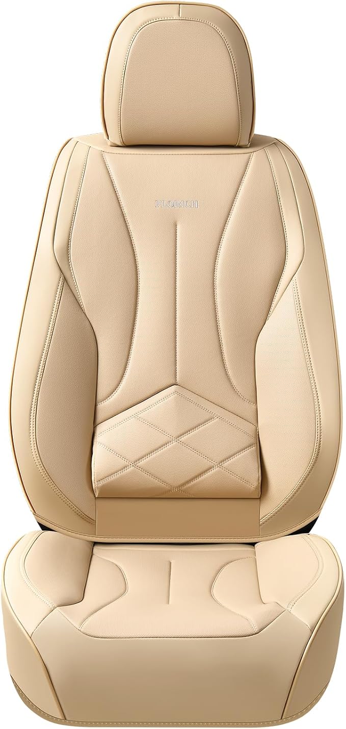 FLORICH Seat Cover, Car Seat Covers Front Set, Waterproof Leather Car Seat Protector, Front Seat Covers for Cars, Automotive Seat Covers Protector 2 Pack Fit for Most Cars Trucks SUV - Beige