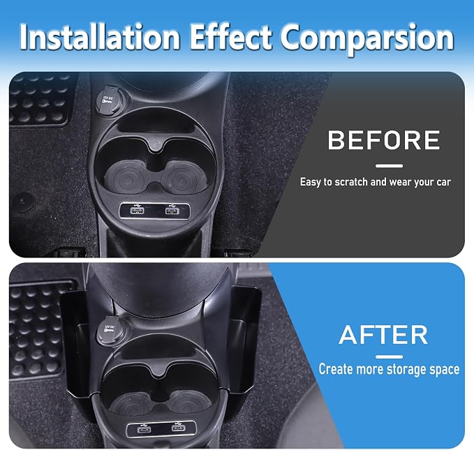 Gear Shift Organizer Tray Compatible with Fiat 500 2007-2024,Cup Holder Auxiliary Storage Box,Center Console Insert Container Secondary Storage Box Interior Accessories 2PCS (for Fiat 500 2016-2024)