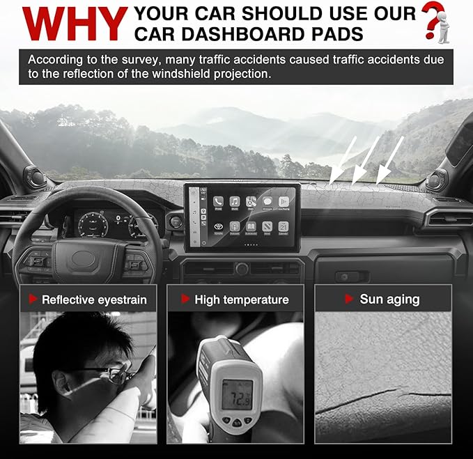Autorder Dashboard Cover Mat for Toyota 4Runner 2025 2026 / Toyota Tacoma 2024 2025 2026 Accessories Dash Cover Upgrade Velvet Dash Mat Sunshade Glare UV Rays Protector