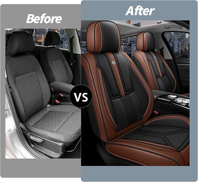 Arazi Fit for 90% of Mercedes-Benz Seat Covers, 360° Full Wrap Original Seat Cover, Waterproof Nappa Leather Seat Covers with Big Space Storage Pocket Seat Protector（2 Seats Standard, Black&Brown）