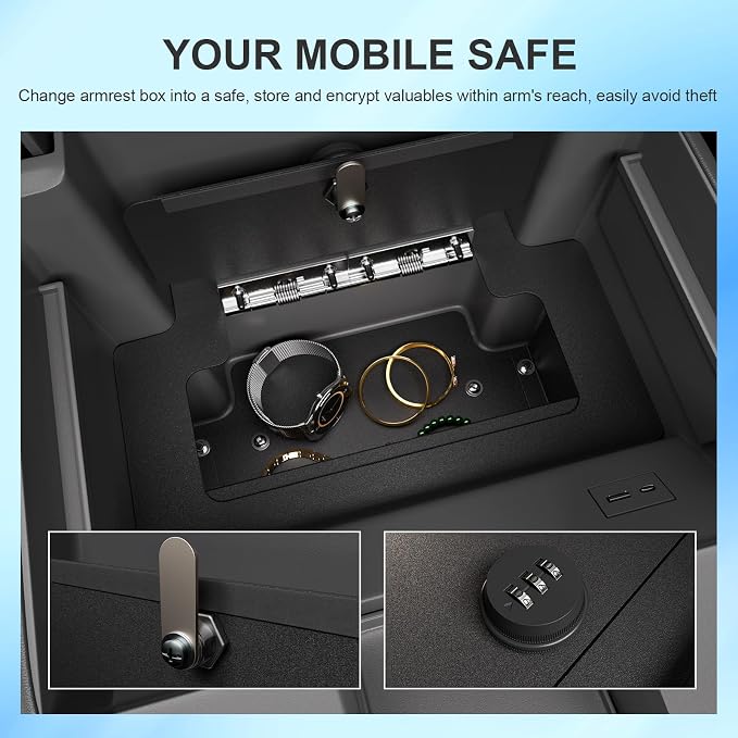 SZYANG Center Console Safe Organizer Compatible with 2023-2026 Chevy Silverado GMC Sierra 1500 Redesigned 2022 Model Lock Box Console Safe Vault Replacement for 2022-2026 Chevy Silverado Accessories