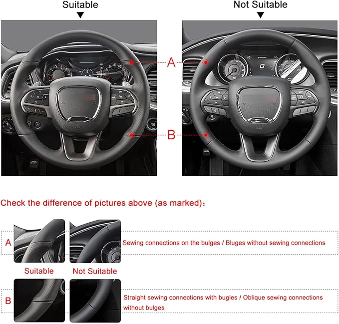 Hand-Stitched Steering Wheel Wrap for for Dodge Challenger/Dodge Charger/Dodge Durango 2015-2023 Interior Steering Wheel Protection Skin Cover Accessories