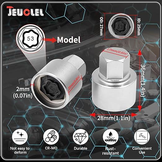 053 Wheel Locking Nut Key for BMW, Socket OD 27mm - ID 25mm, Anti-Theft Lug Nut Removal Tool