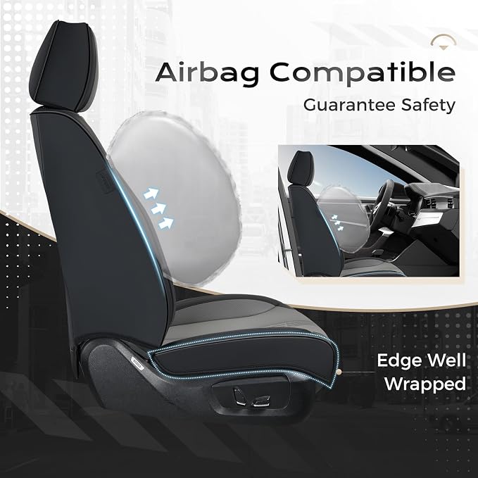 Coverado Car Seat Covers with Lumbar Support, Front Covers for Cars, Universal Automotive Seat Cover, Waterproof, Leather Car Seat Cushion, Interior Seat Protectors for Most Cars