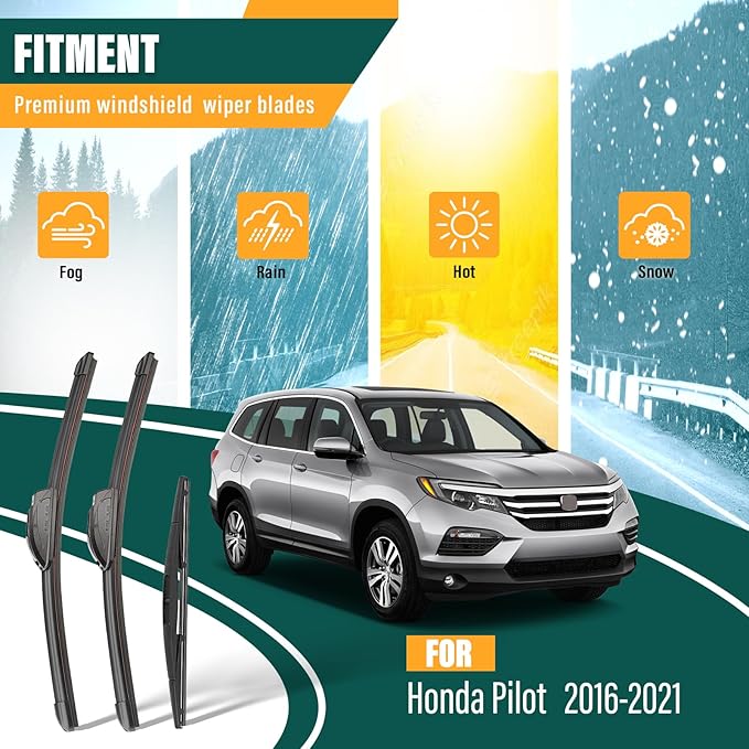 Windshield Wiper Blades Replacement for Honda Pilot 2016 2017 2018 2019 2020 2021,Original Equipment Replacement Front Rear Wiper Blade Set - 26" 24" 14" (Set of 3)