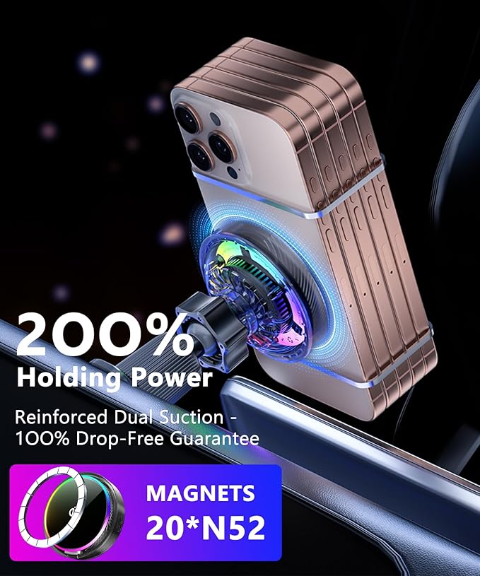 Qi2.2 25W Magnetic Car Mount Charger for Toyota RAV4 2022 Accessories, for Fast Charging Cell Phone Holder 9 Inch Screen Fixed Clip with Cooling Fan＆54W Fast Adapter