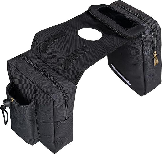 ATV Tank Bag Saddle Bag Waterproof Motorcycle Bag Compatible with Snowmobile Sportsman Scrambler FourTrax Grizzly UTV Hanging Storage Bag Black