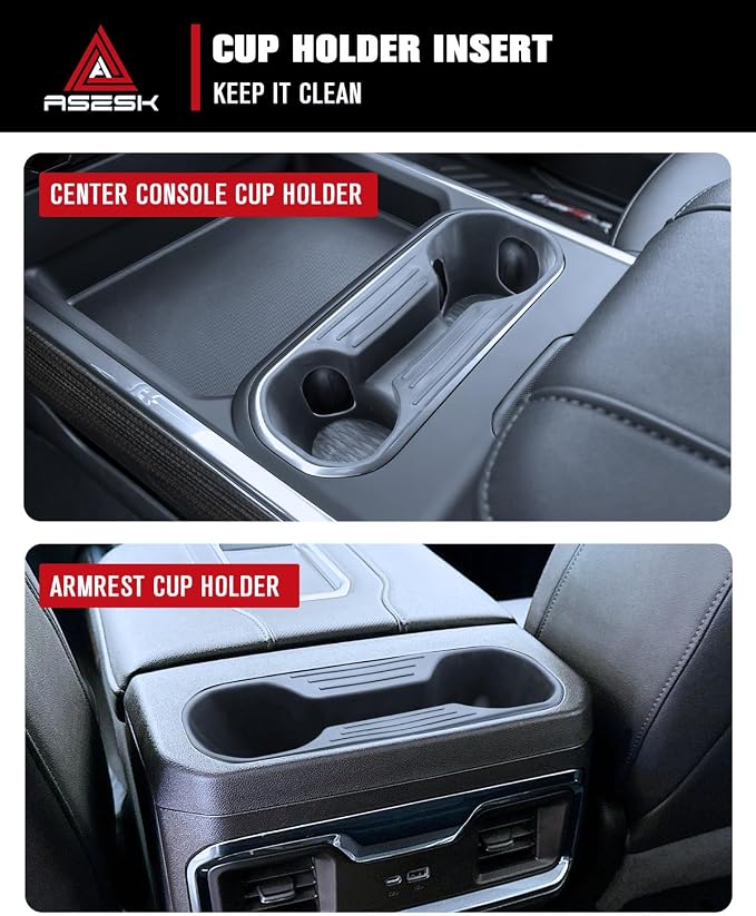 Refreshed Models 2024-2026 Chevy Silverado 2500HD/3500HD 2PCS Center Console&Armrest Cup Holder Inserts - Full Console w/Bucket Seats Only